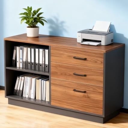 39‑Inch Brown‑Black Lateral Cabinet with Drawers & Shelves