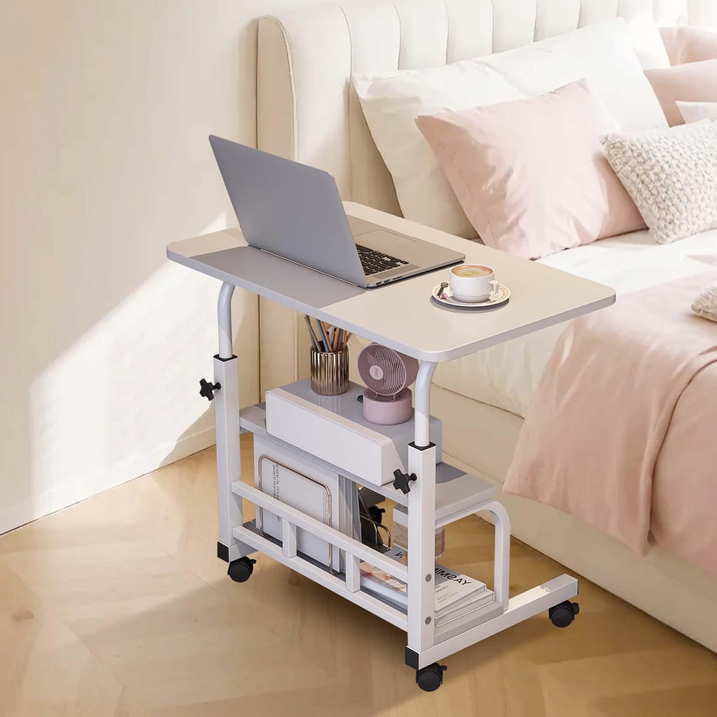 Mobile Rolling Standing Desk with Storage Shelves