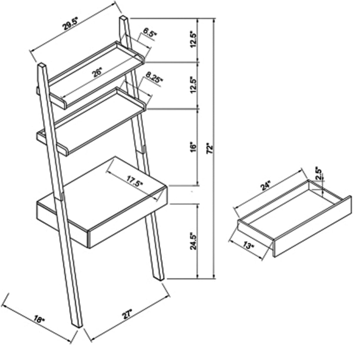 Modern Small Desk with Ladder Shelf & Drawer