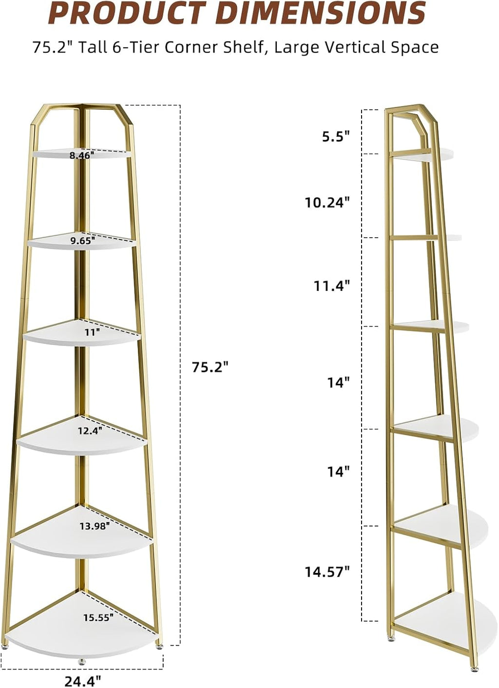 75.2‑Inch 6‑Tier Industrial Corner Ladder Shelf