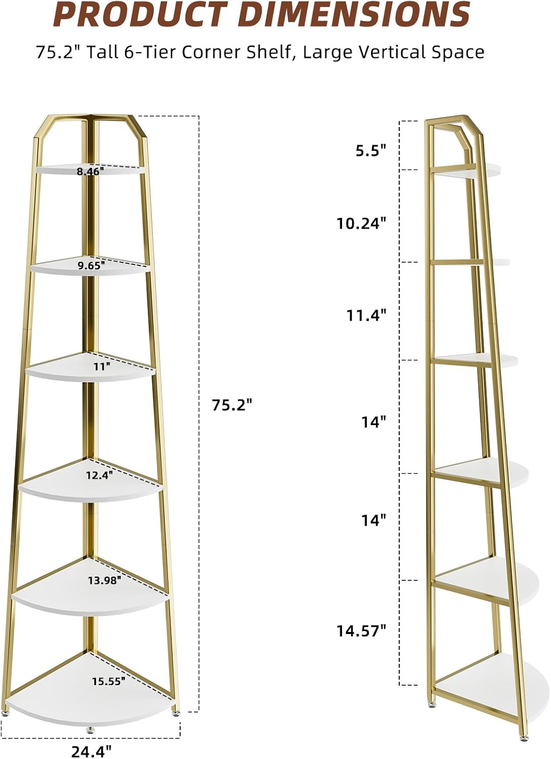 75.2‑Inch 6‑Tier Industrial Corner Ladder Shelf