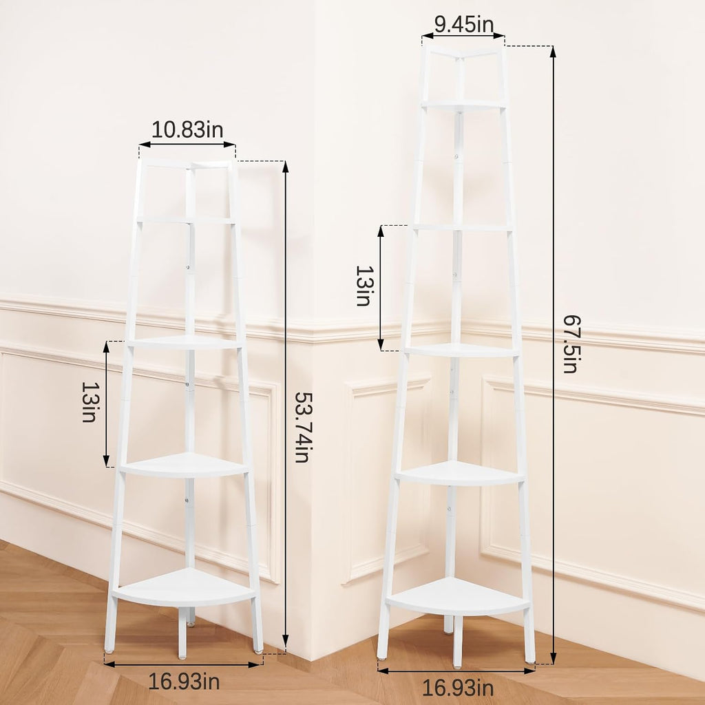 4‑Tier Tall Corner Shelf with Metal & Wood Frame
