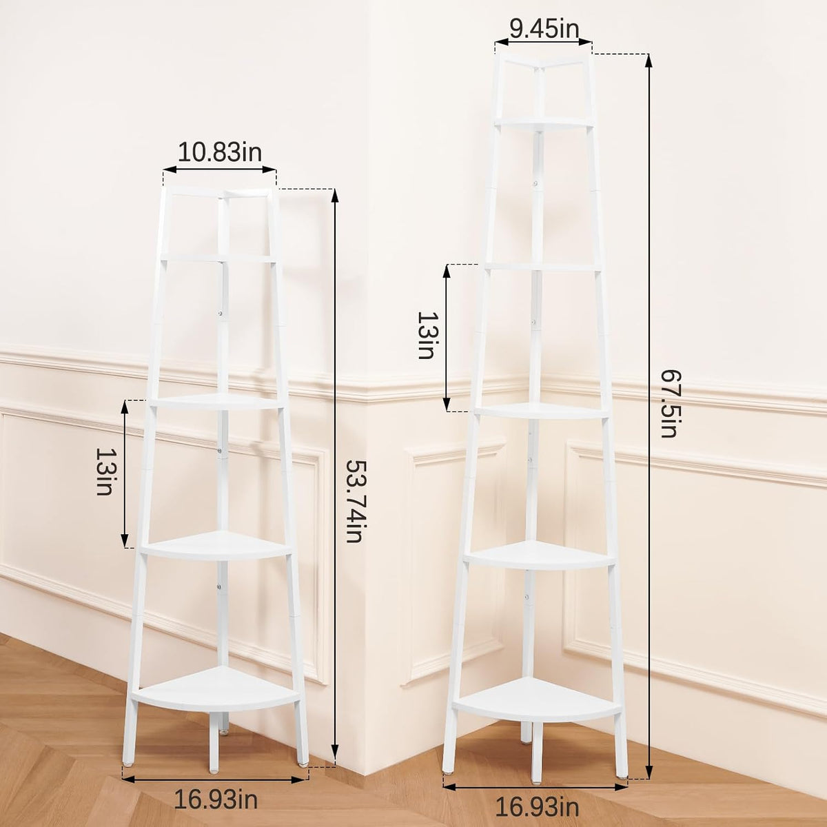 4‑Tier Tall Corner Shelf with Metal & Wood Frame