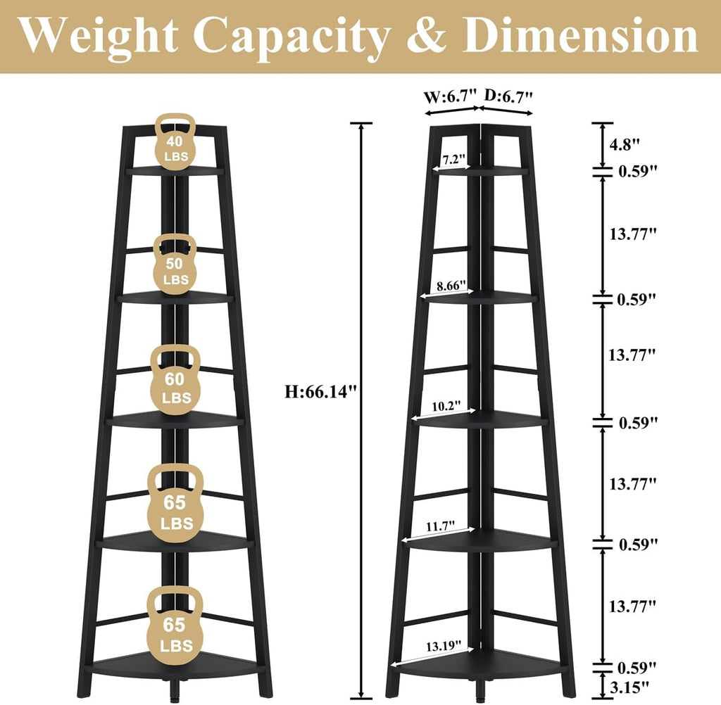 5‑Tier Corner Bookshelf for Living Room