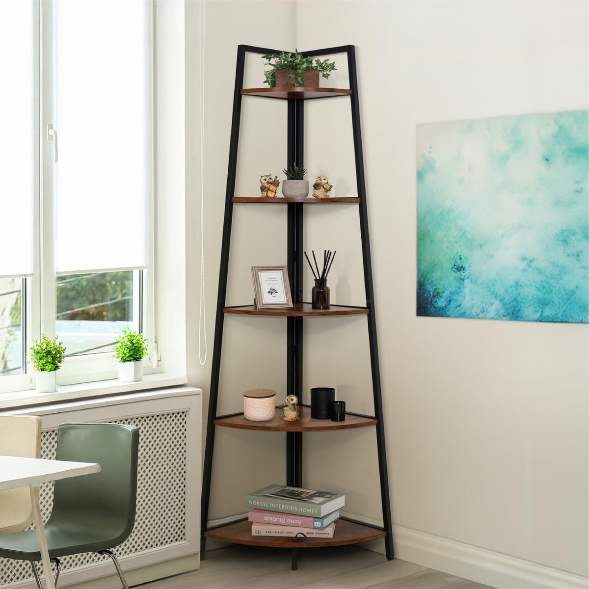 Oak 5‑Tier Corner Ladder Storage Shelf