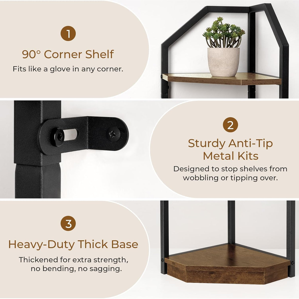 Rustic‑Brown 70‑Inch 5‑Tier Metal Corner Shelf