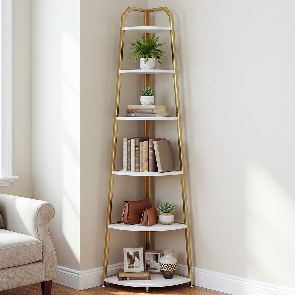 75.2‑Inch 6‑Tier Industrial Corner Ladder Shelf