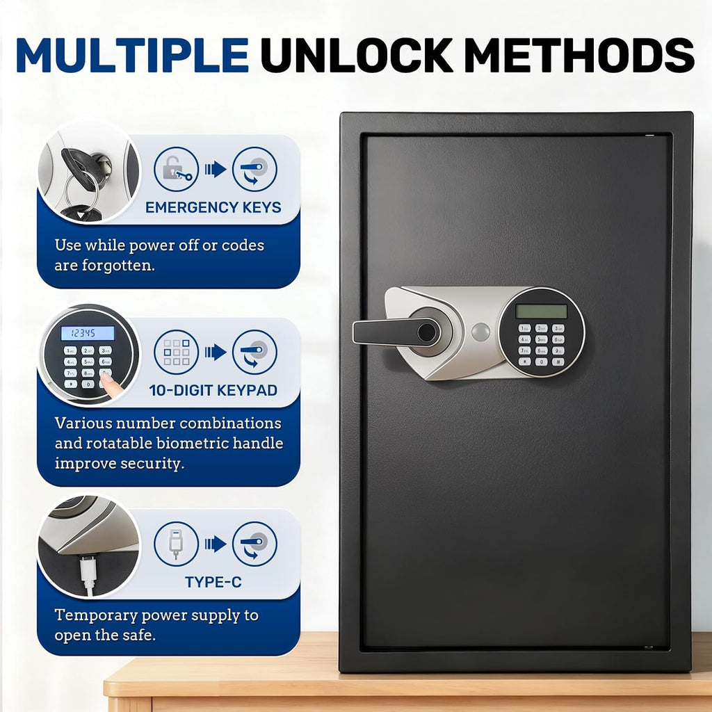 Black Large Biometric Home Safe with LED & Shelves