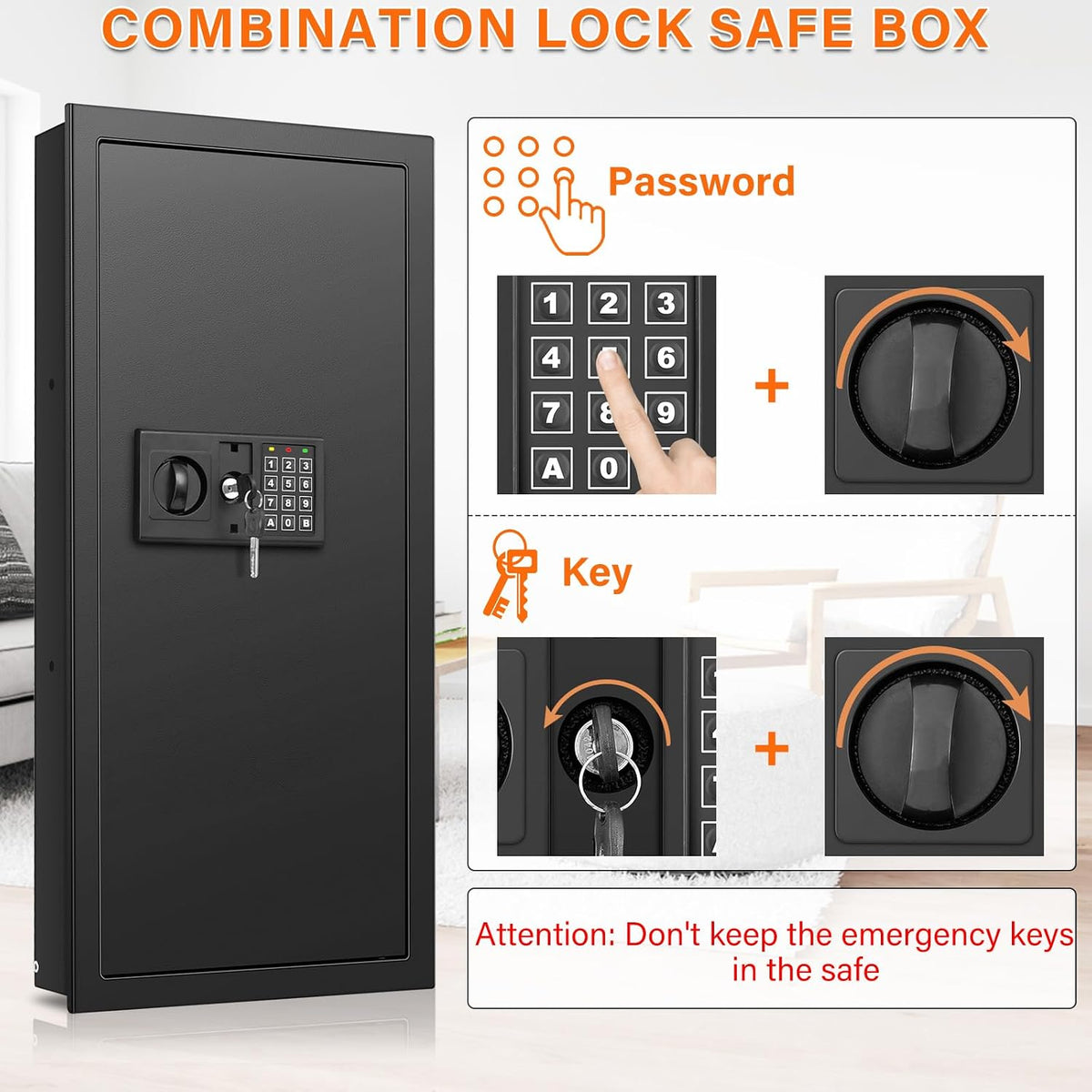 29.53‑Inch Tall Fireproof In‑Wall Safe with Combination Lock