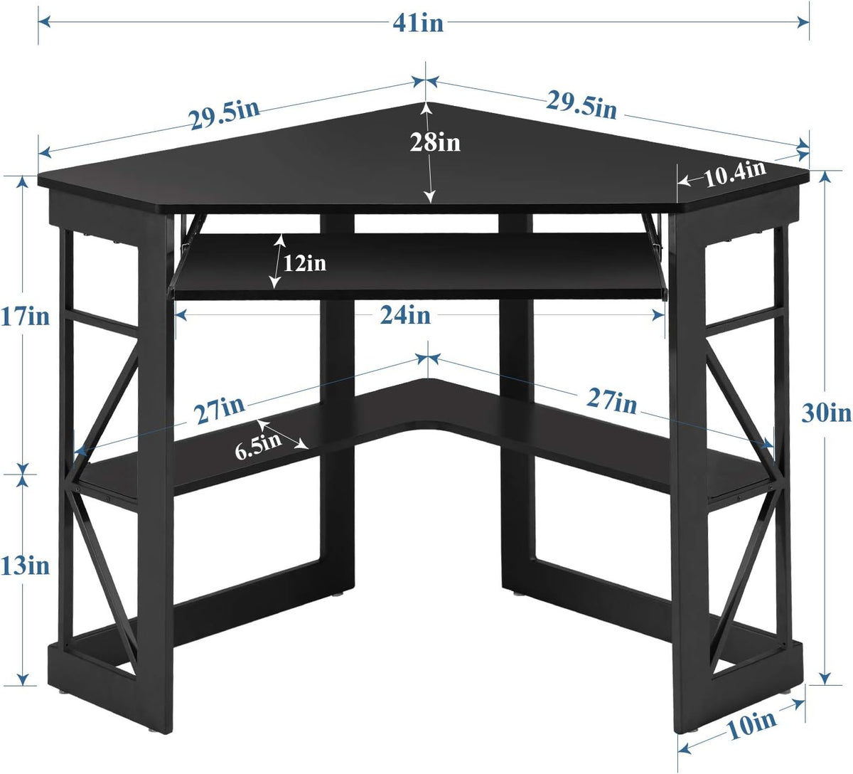 Black Compact Corner Desk with Keyboard Tray & Shelves