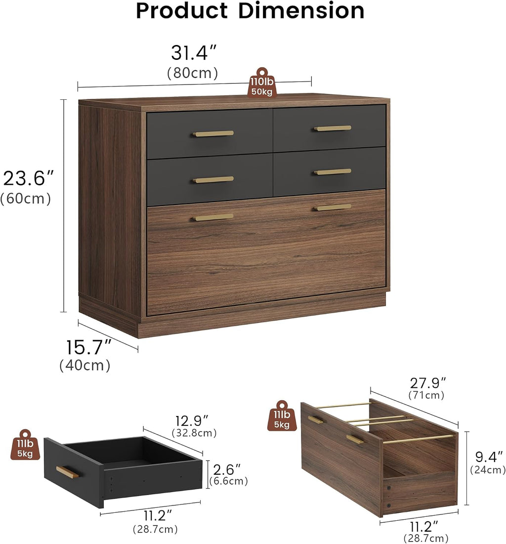 31.4‑Inch Lateral File Cabinet with 5 Drawers
