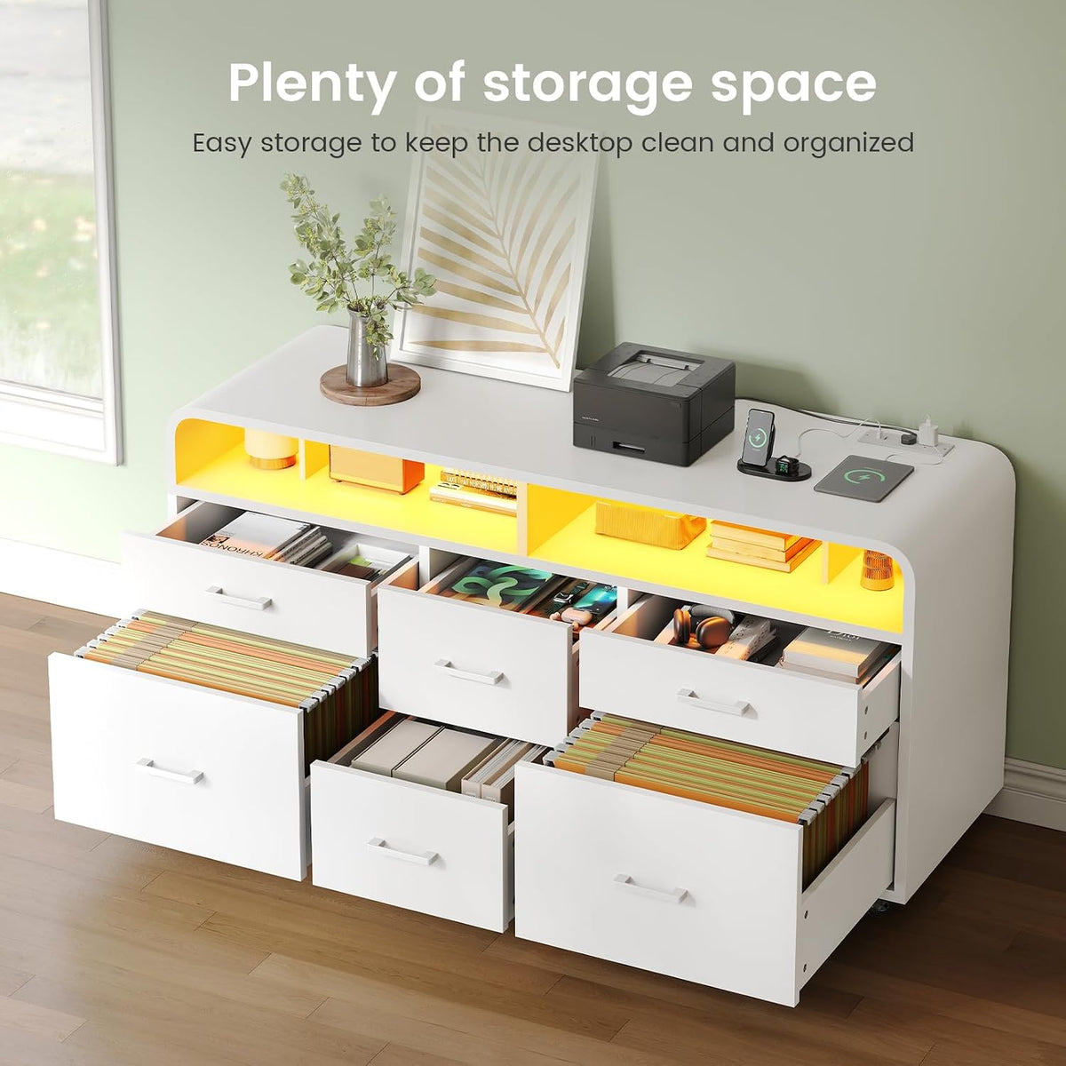 6‑Drawer File Cabinet with Power Strip
