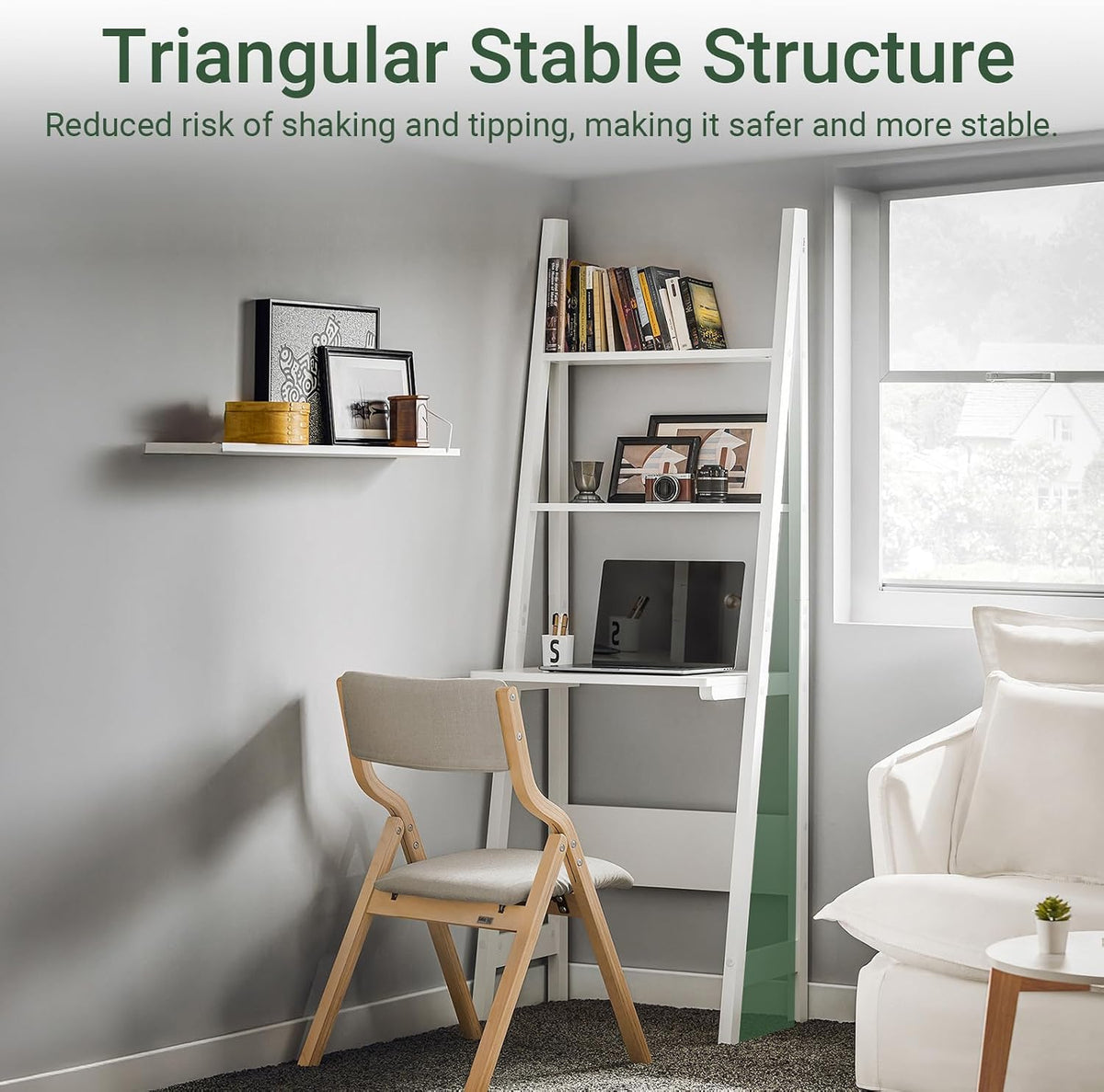 White Freestanding Ladder Desk with Shelves