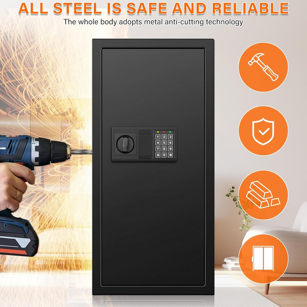 29.53‑Inch Tall Fireproof In‑Wall Safe with Combination Lock