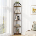 Rustic‑Brown 70‑Inch 5‑Tier Metal Corner Shelf