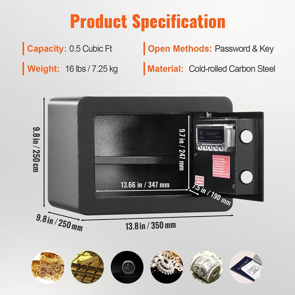 0.5 Cu.Ft Wall‑Mounted Steel Safe with Digital Keypad