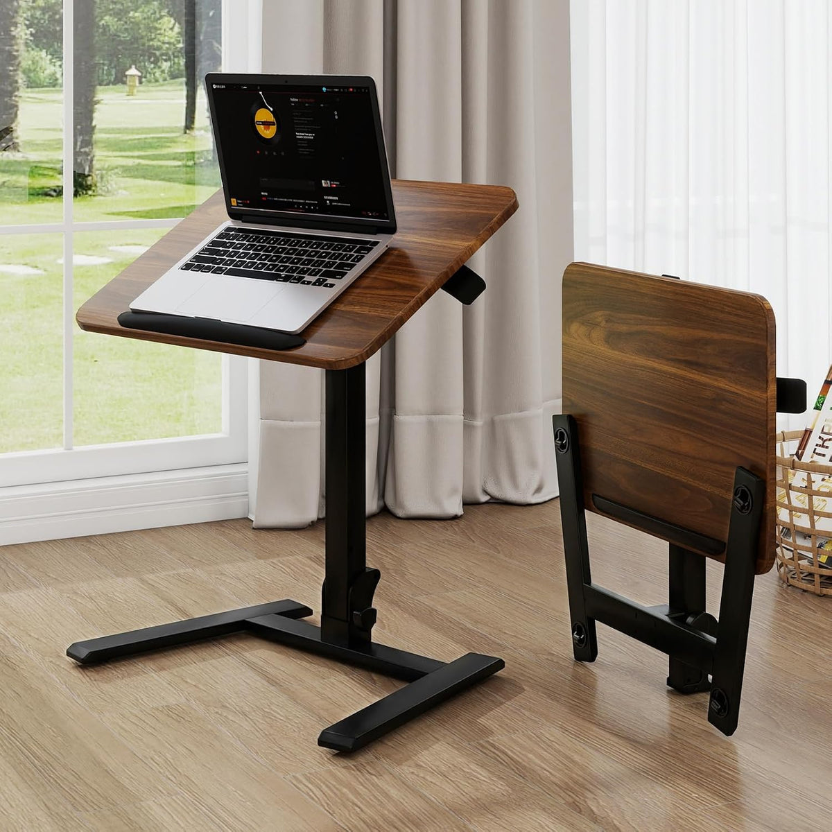 Walnut 26‑Inch Mobile Folding Sit‑Stand Desk