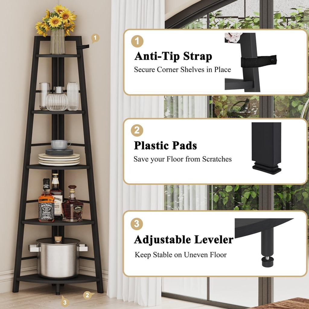 5‑Tier Corner Bookshelf for Living Room