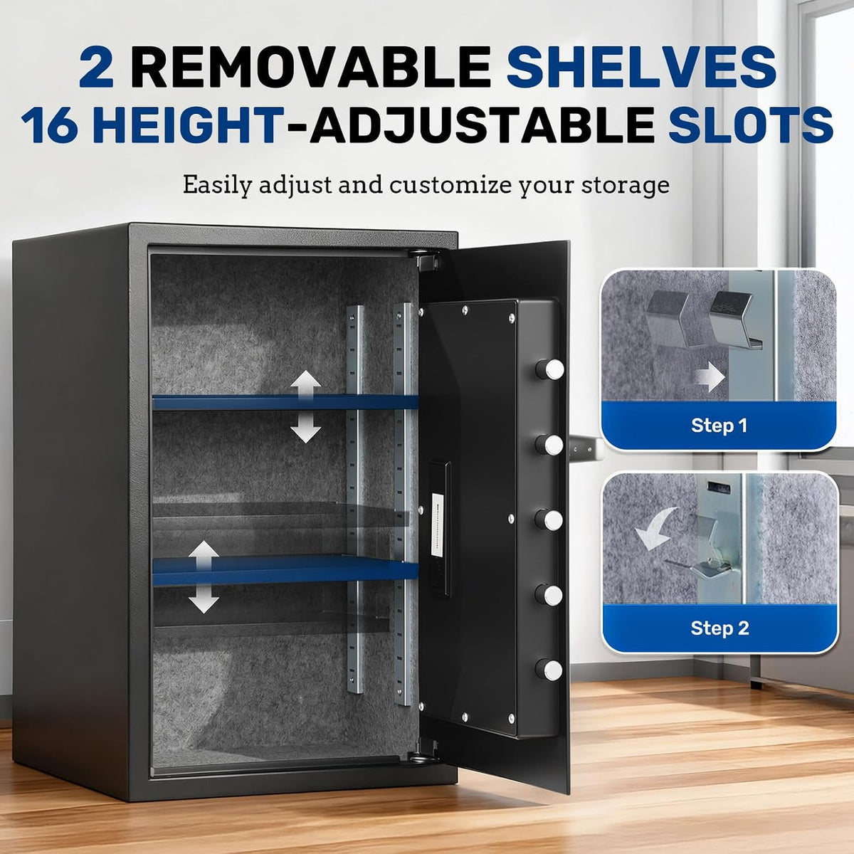 Black Large Biometric Home Safe with LED & Shelves