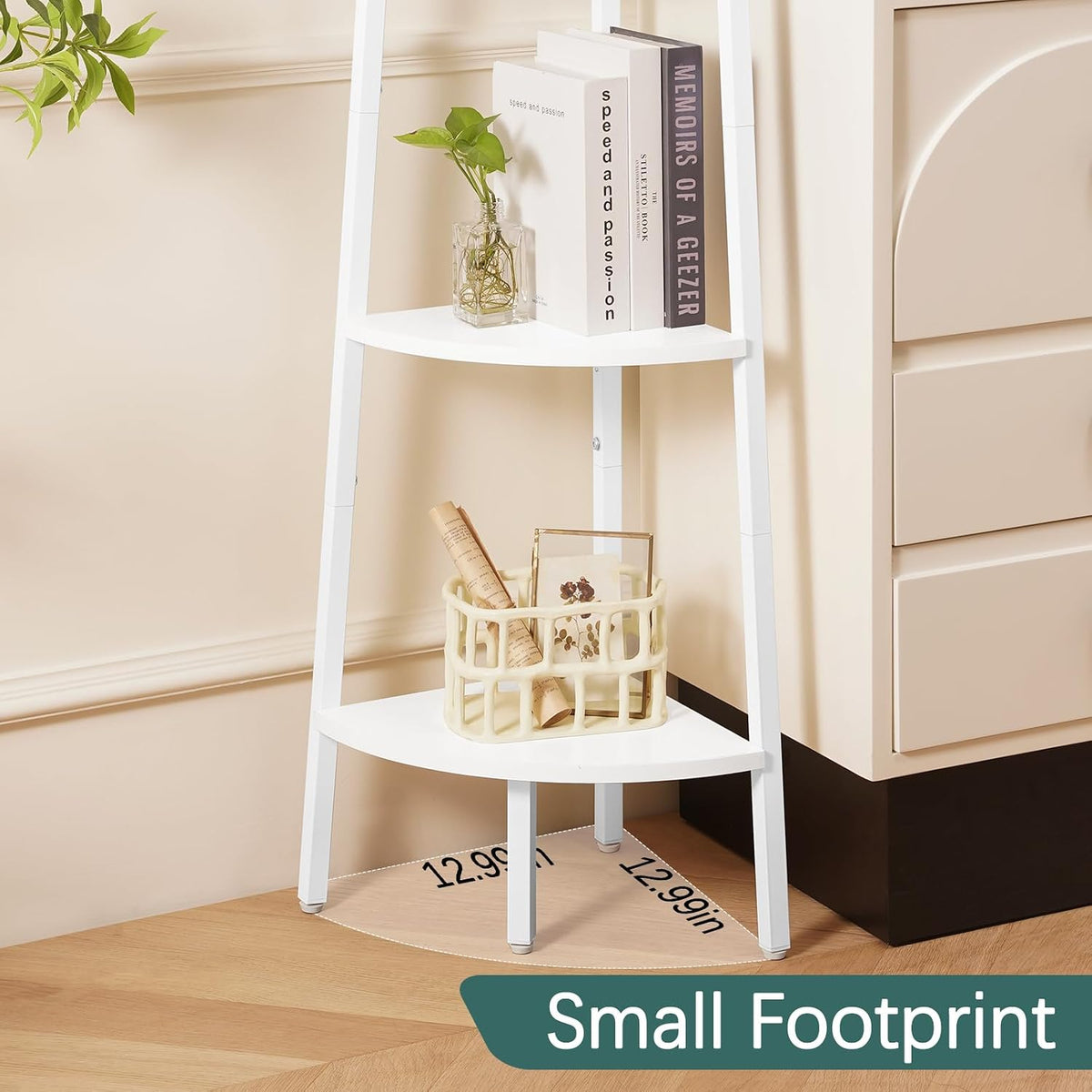 4‑Tier Tall Corner Shelf with Metal & Wood Frame