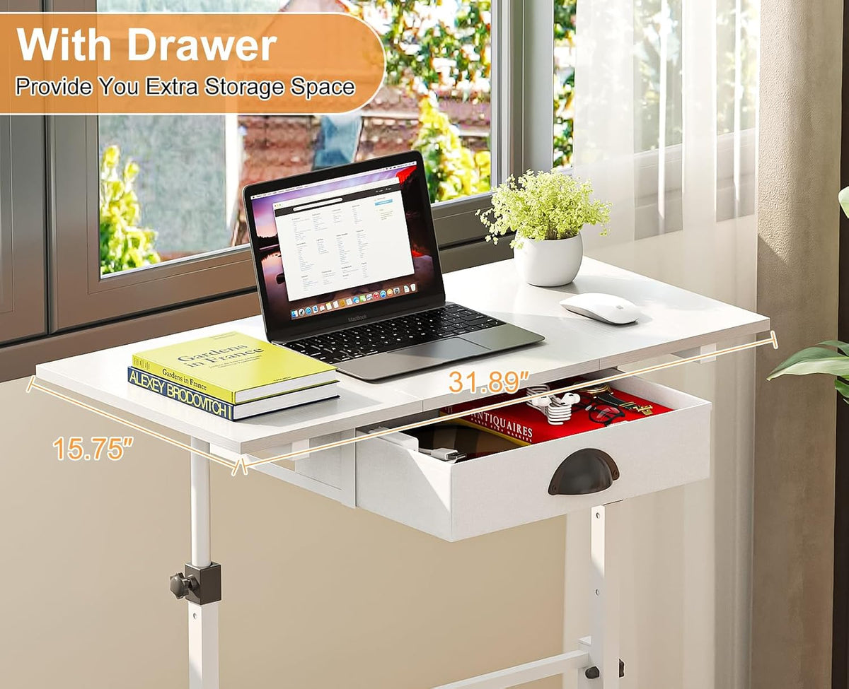 Rolling Sit‑to‑Stand Desk with Drawer