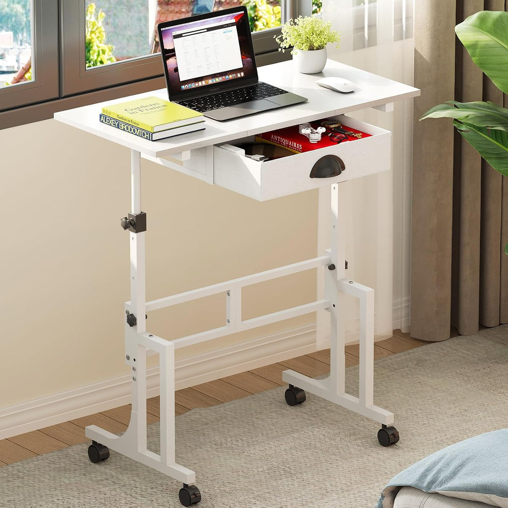 Rolling Sit‑to‑Stand Desk with Drawer