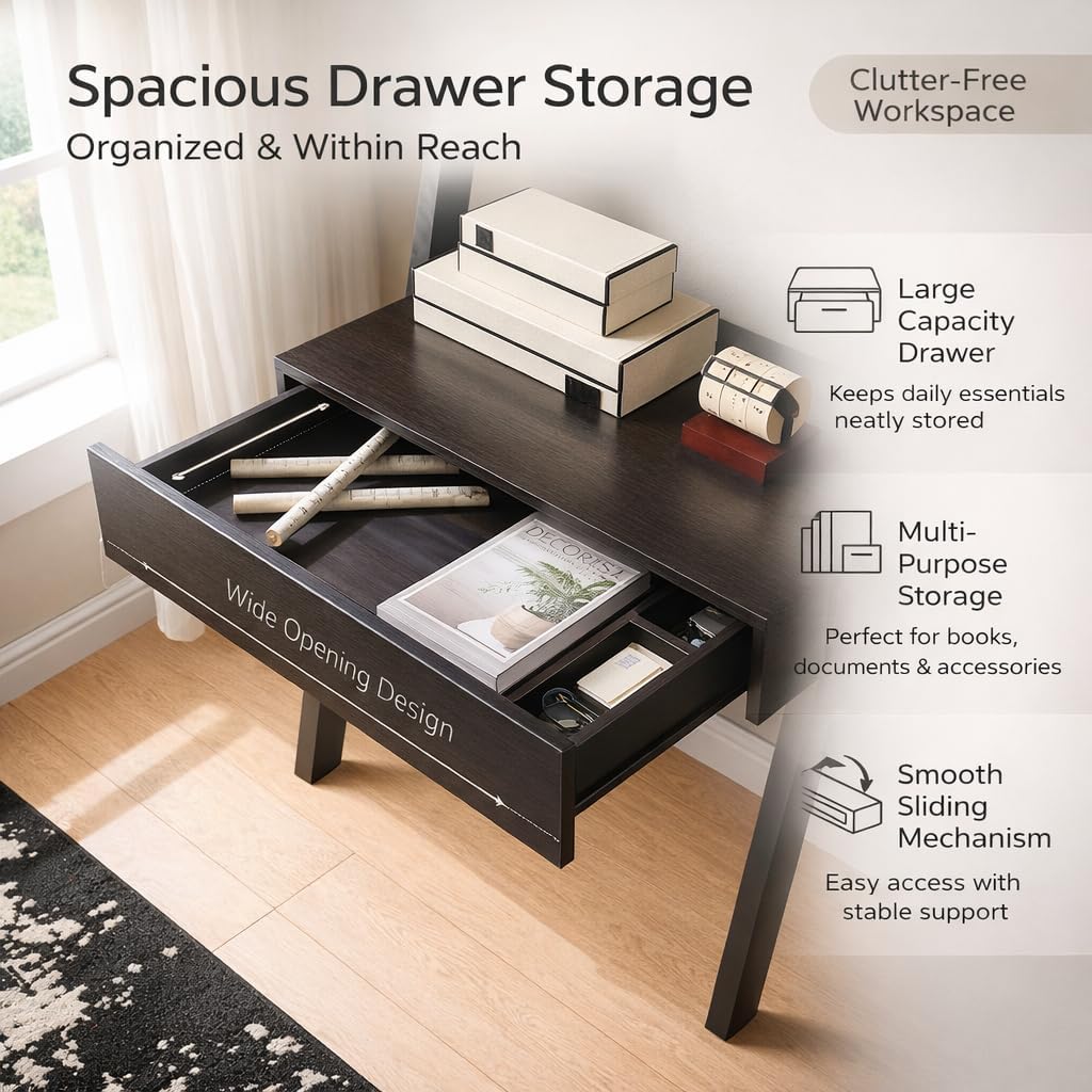 Modern Small Desk with Ladder Shelf & Drawer