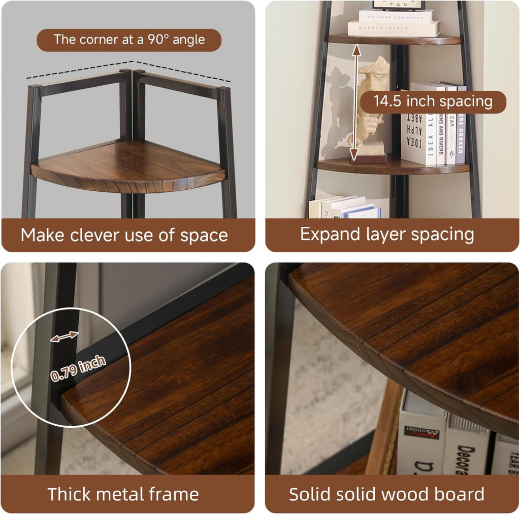 Brown Tall Ladder‑Style Solid Wood Corner Bookcase