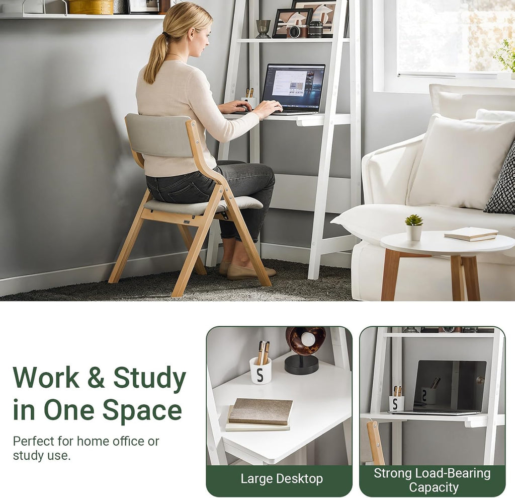White Freestanding Ladder Desk with Shelves