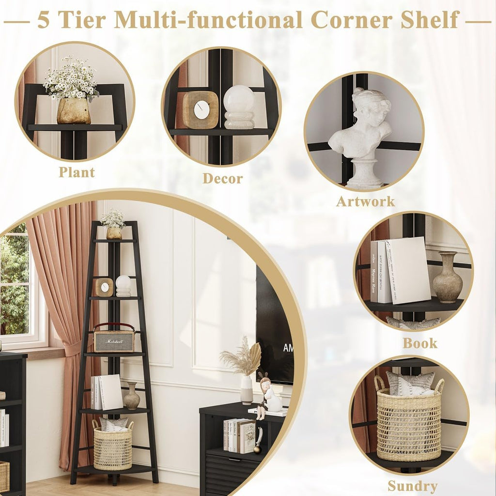 5‑Tier Corner Bookshelf for Living Room