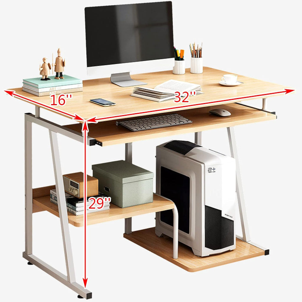 Walnut Compact 32‑Inch Computer Desk with Keyboard Tray