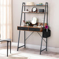 Dark‑Brown Ladder Desk with Power Outlets & Drawers