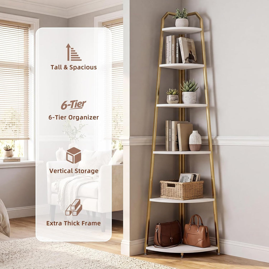 75.2‑Inch 6‑Tier Industrial Corner Ladder Shelf