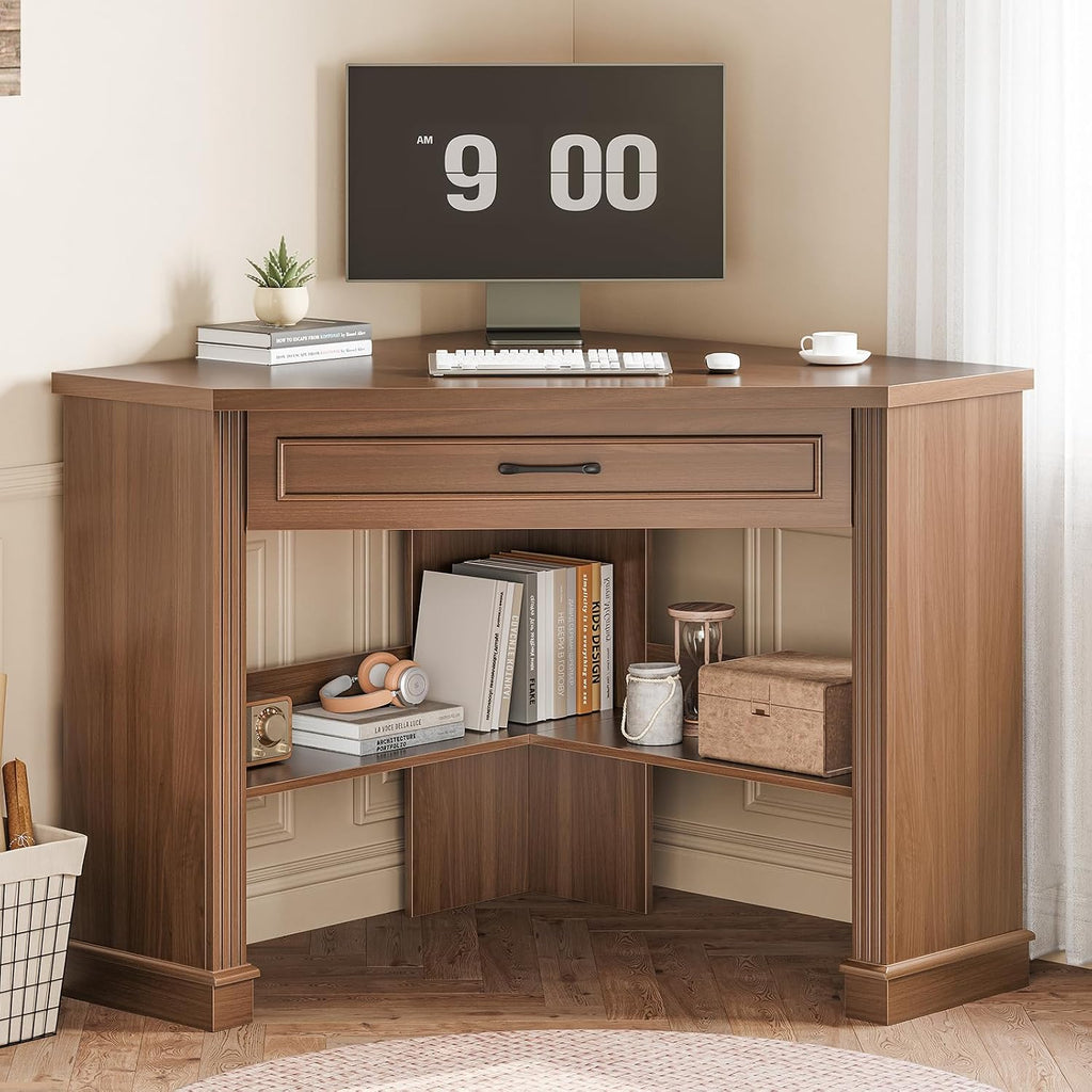 White Farmhouse Corner Computer Desk