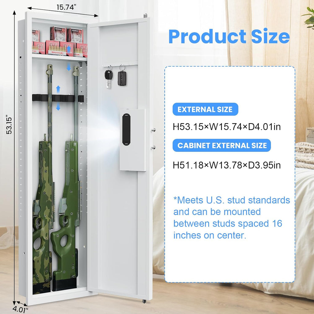 53.15" Hidden Wall Gun Safe with Backlit Keypad & Shelves