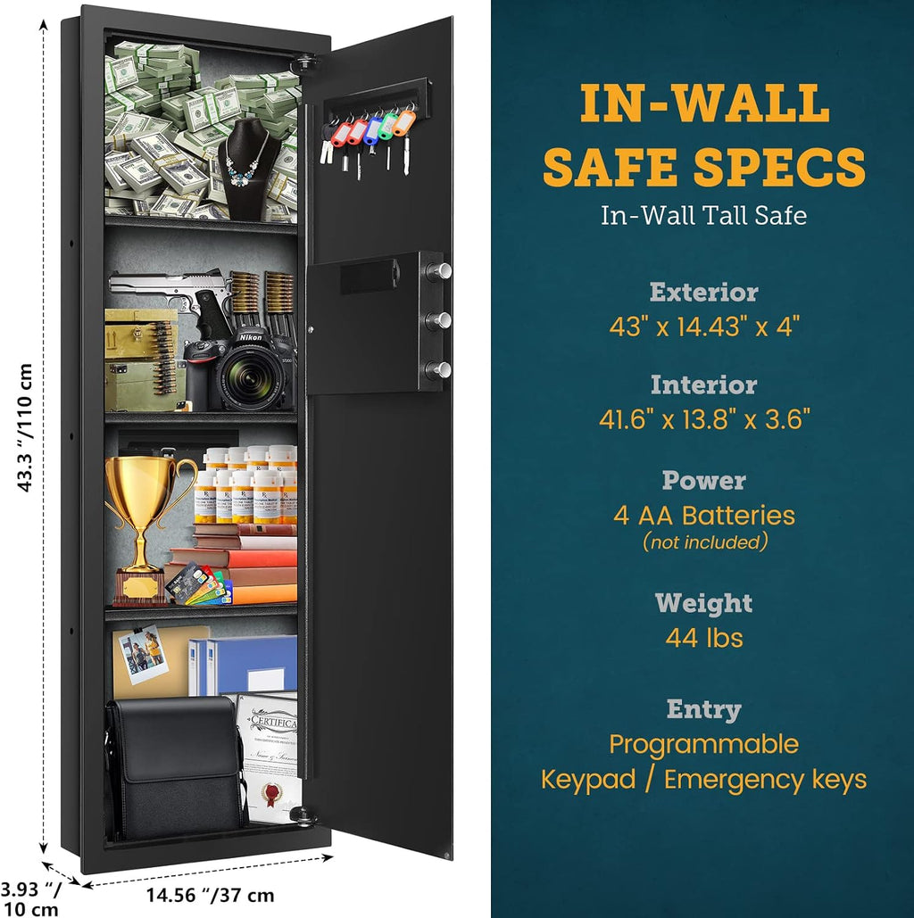 43.3‑Inch Tall Flush In‑Wall Gun Safe with Digital Keypad