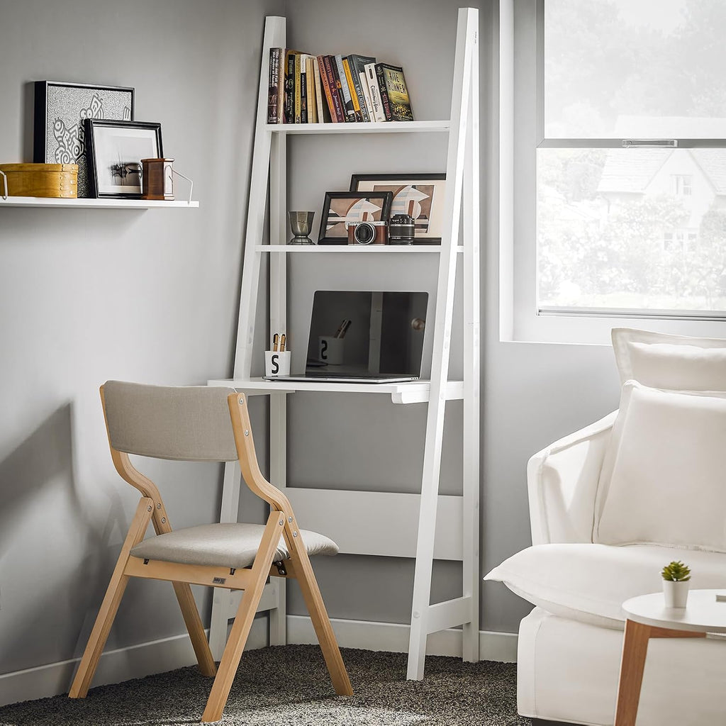 White Freestanding Ladder Desk with Shelves