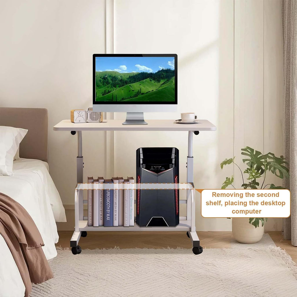 Mobile Rolling Standing Desk with Storage Shelves