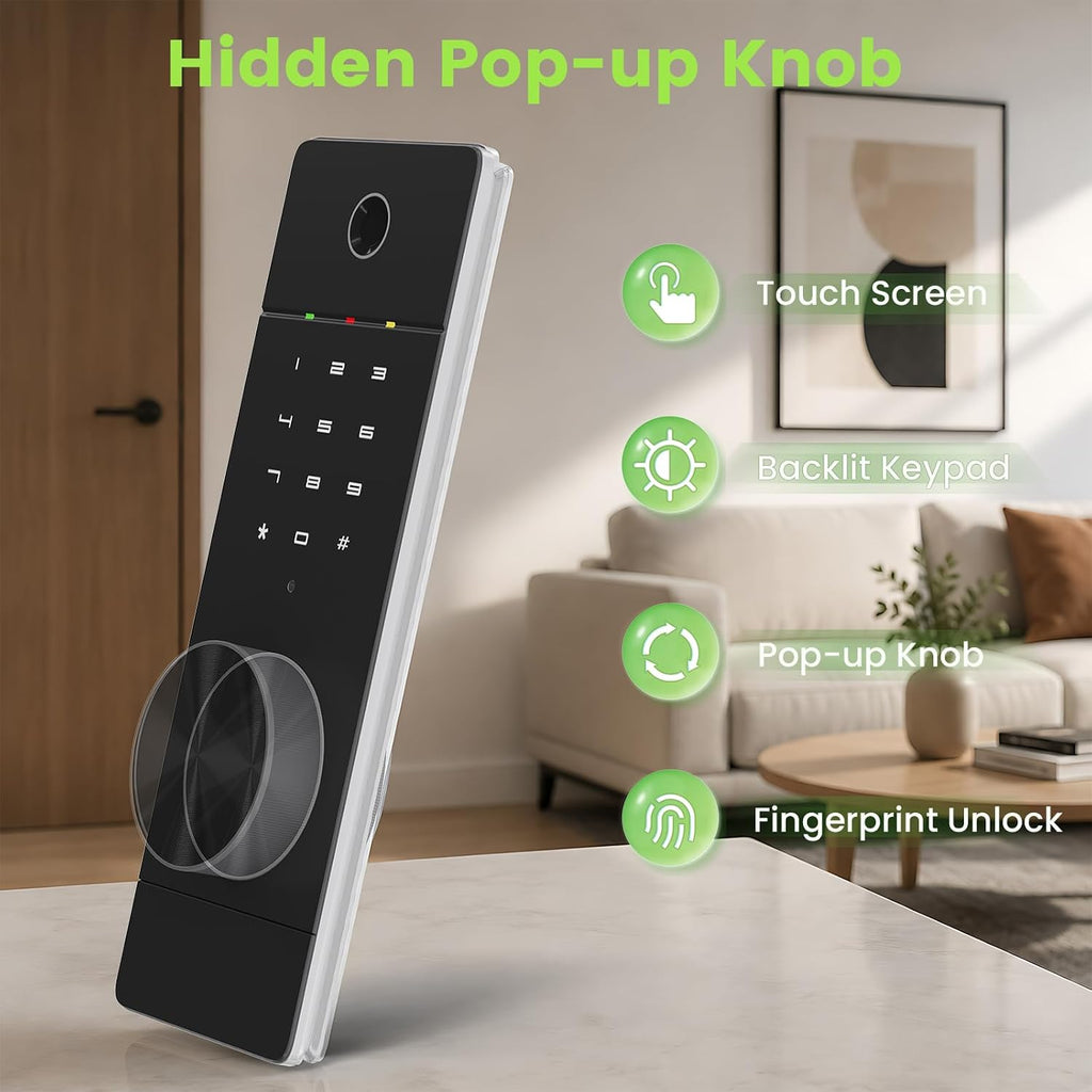 Black Fingerprint In‑Wall Safe with Dual Alarm & Shelves