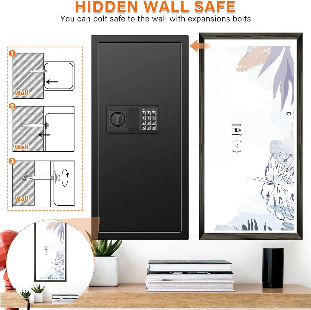 29.53‑Inch Tall Fireproof In‑Wall Safe with Combination Lock