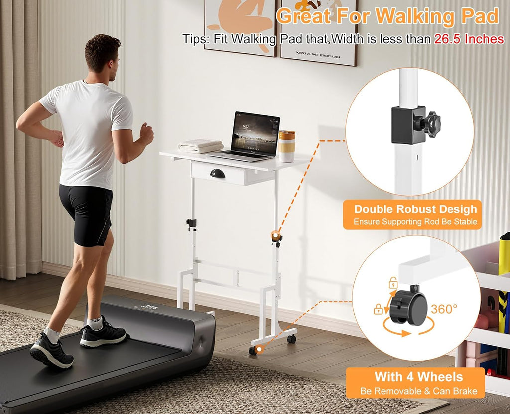 Rolling Sit‑to‑Stand Desk with Drawer