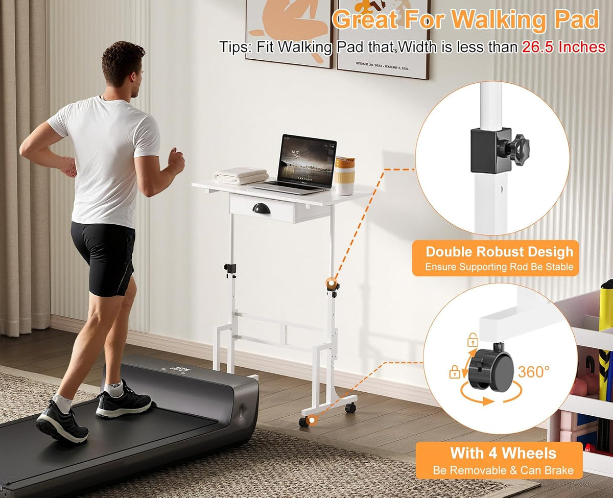 Rolling Sit‑to‑Stand Desk with Drawer