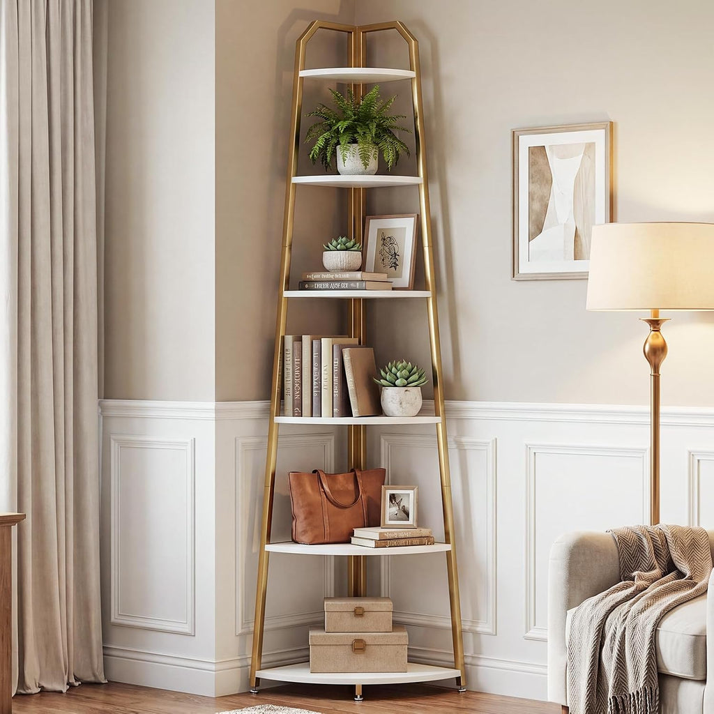 75.2‑Inch 6‑Tier Industrial Corner Ladder Shelf