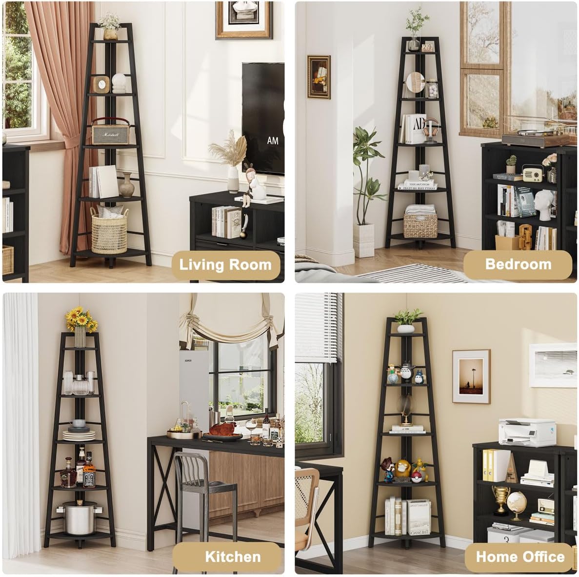 5‑Tier Corner Bookshelf for Living Room