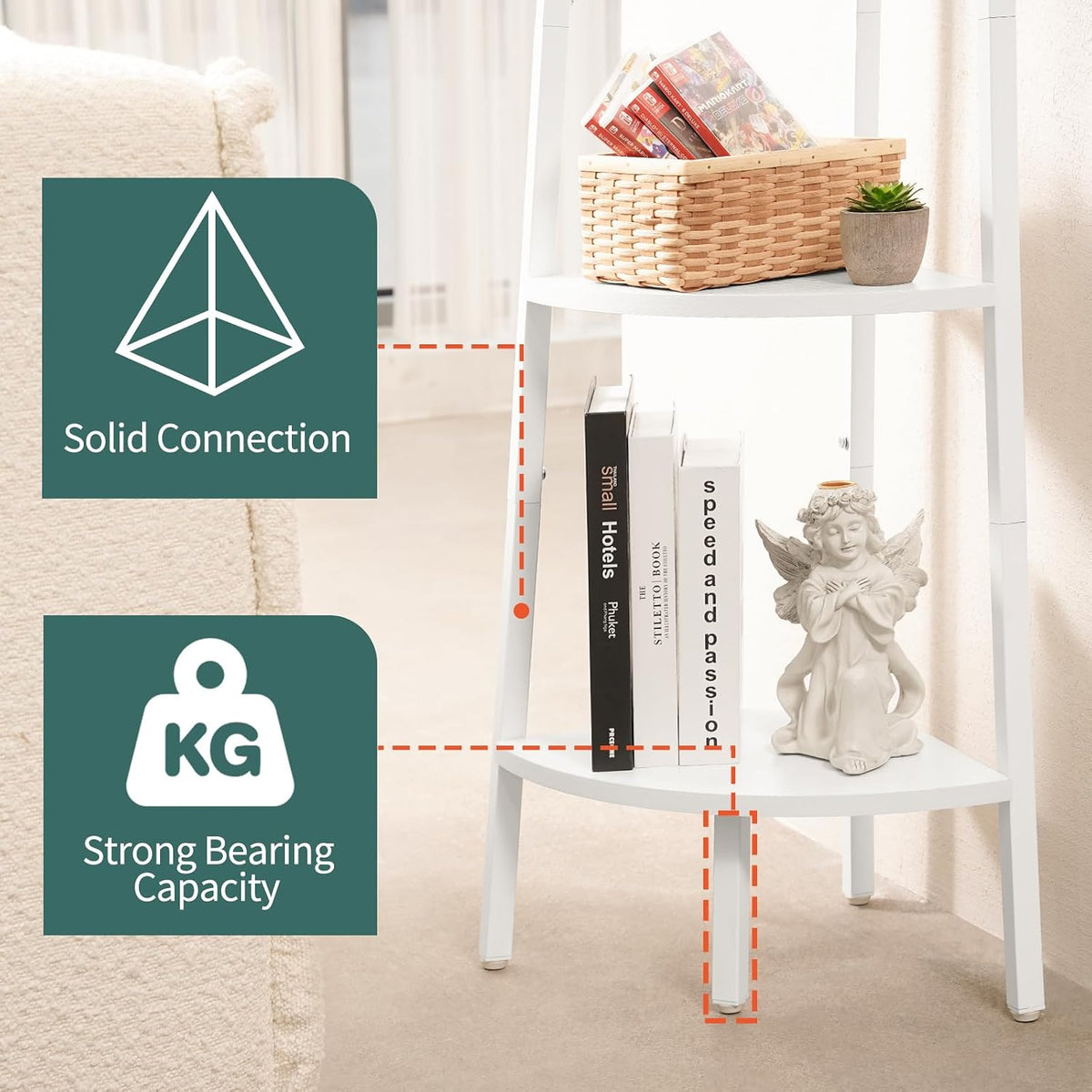 4‑Tier Tall Corner Shelf with Metal & Wood Frame