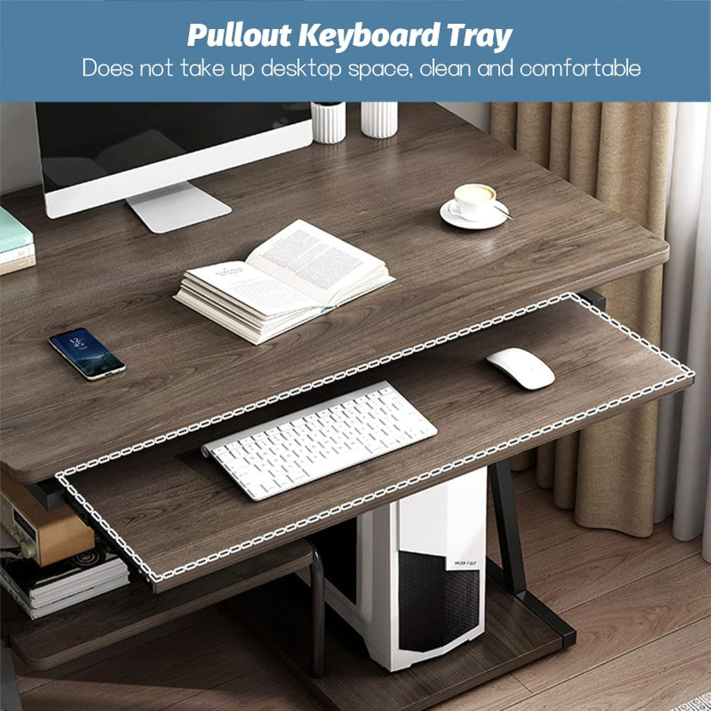 Walnut Compact 32‑Inch Computer Desk with Keyboard Tray