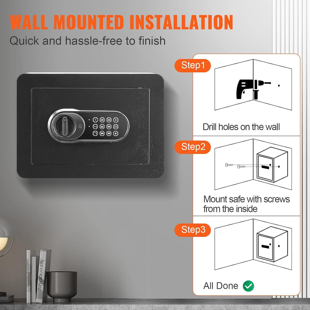 0.5 Cu.Ft Wall‑Mounted Steel Safe with Digital Keypad