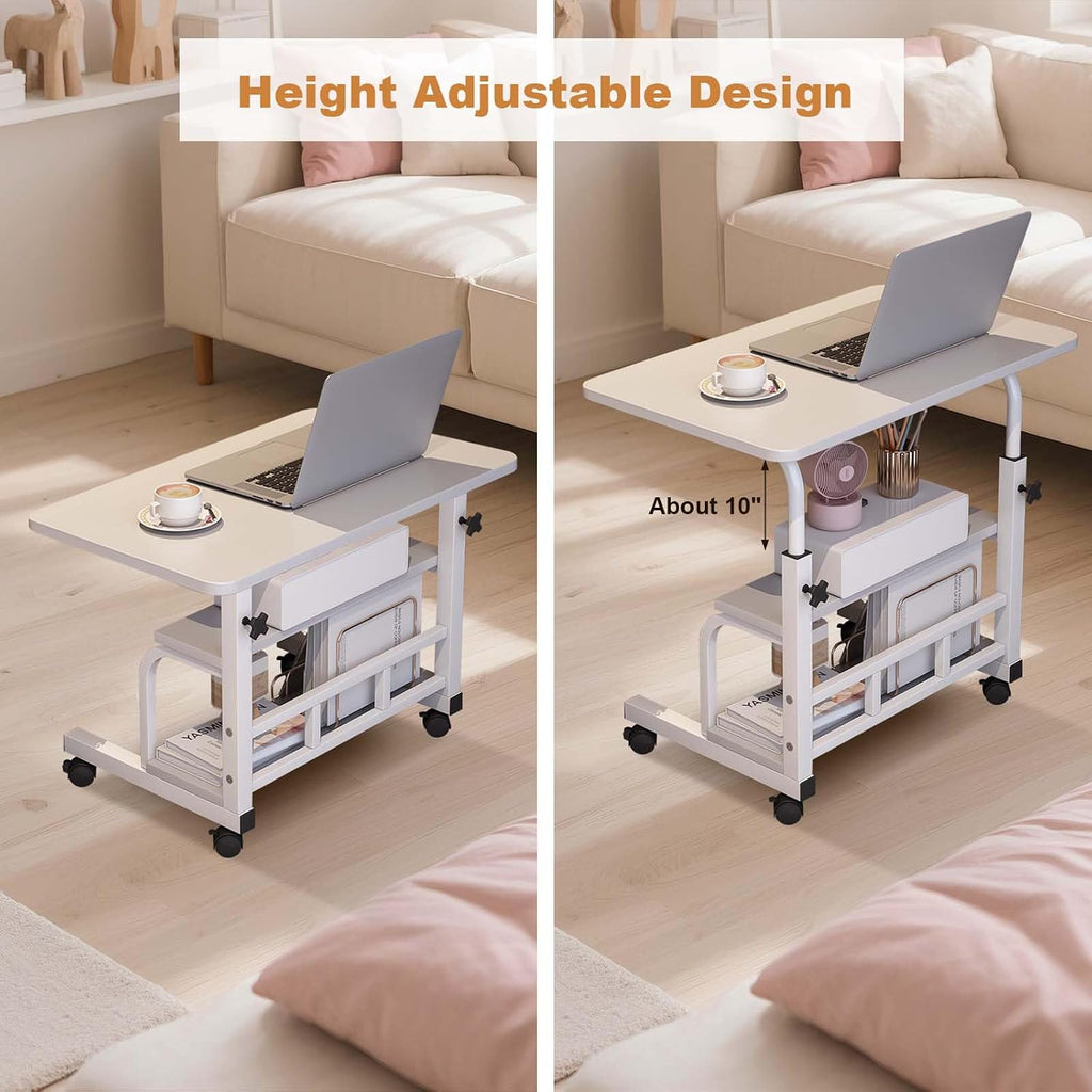 Mobile Rolling Standing Desk with Storage Shelves
