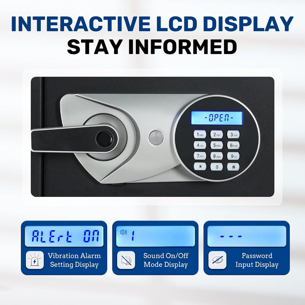 Black Large Biometric Home Safe with LED & Shelves