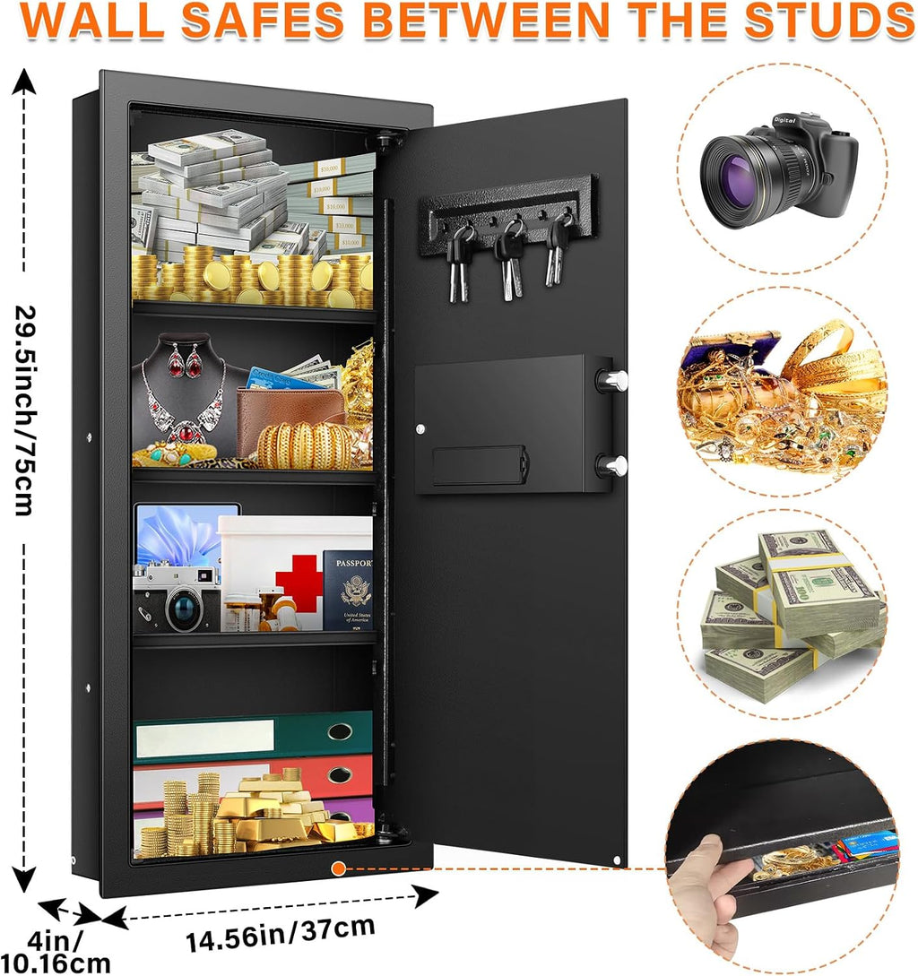 29.53‑Inch Tall Fireproof In‑Wall Safe with Combination Lock